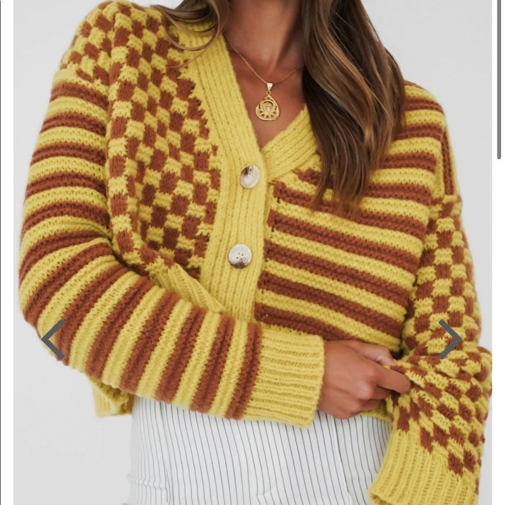 VRG GRL Another Life Cropped Knit Cardigan Mustard